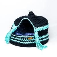 Closed Crochet Cat Bed House - Blue & Gray