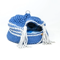 Closed Crochet Cat Bed House - Blue & Gray