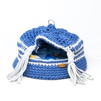 Closed Crochet Cat Bed House - Blue & Gray