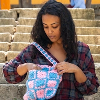 Crochet Bag in Blue and Pink