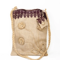 Burlap Handbag with a Small Headphones Purse