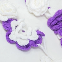 Flowers Crochet Scarf - White and Purple