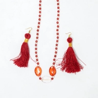 Necklace and Earrings Set - Red and White