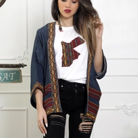 Navy Blue Blazer with Bedouin Embroidery - Large
