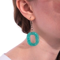 Square and Oval Resin Earrings - Multicolor - Blue