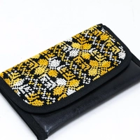 Trifold Embroidered Wallet- Multi Patterns - Yellow & White