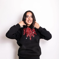 Hand Embroidered Hoodie - Red  - XL