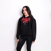 Hand Embroidered Hoodie - Red  - XL