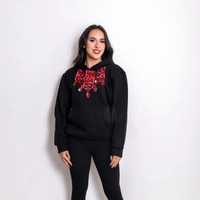 Hand Embroidered Hoodie - Red  - XL