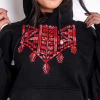 Hand Embroidered Hoodie - Red  - XL