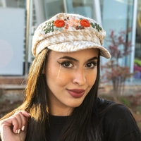 Women Newsboy Cap with Flowers Embroidery