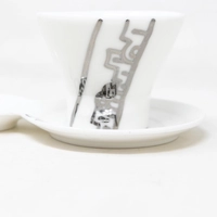 Ceramic Turkish Coffee Set with Circular Saucers - White & Silver 