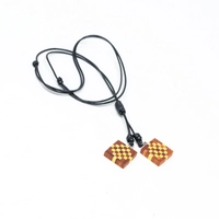 Leather Necklace With a Mosaic Wooden Pendant - Multi Pattern - Pattern 10