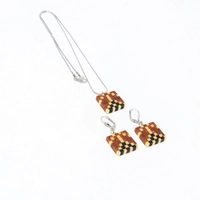 Wooden Necklace & Earrings Set - Multi Pattern - Pattern 2