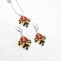 Wooden Necklace & Earrings Set - Multi Pattern - Pattern 2