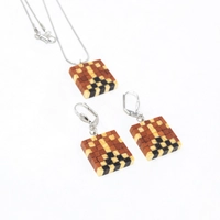 Wooden Necklace & Earrings Set - Multi Pattern - Pattern 2