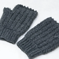 Crochet Fingerless Mittens - Grey