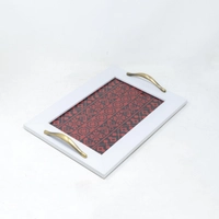 Embroidered Wooden Tray - White