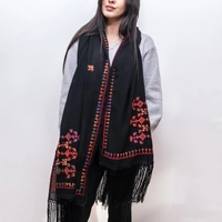 Black Scarf - Red Peasant Embroidery