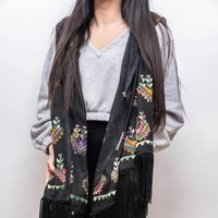 Black Scarf - Colorful Peasant Embroidery