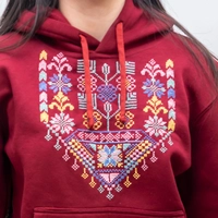 Hand Embroidered Hoodie - Dark Red - XL