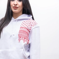 White Embroidered Hoodie - Shemagh Pattern - XL