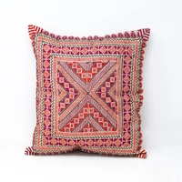 Red Embroidered Cushion Cover - Multi Pattern - Pattern 2 (Black)