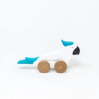 Wooden Parrot Toy on Wheels - Several Colors - Blue