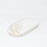 Elliptical Cement Coaster -White & Gold