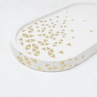 Elliptical Cement Coaster -White & Gold