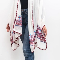 White Scarf with Peasant Embroidery