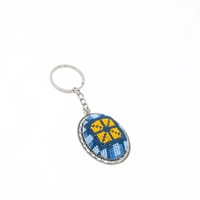 Embroidered Oval Keychain - Blue & Yellow