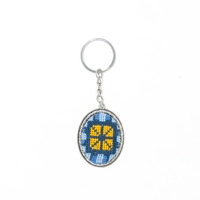 Embroidered Oval Keychain - Blue & Yellow