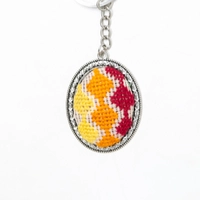 Embroidered Oval Keychain - Red & Orang & Yellow