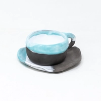 Pottery Cup & Saucer Set - Black & White & Blue 