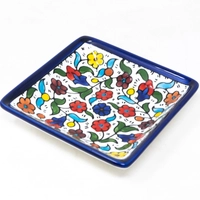 Square Ceramic Floral Plate - Blue