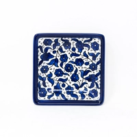 Square Ceramic Floral Plate - Blue