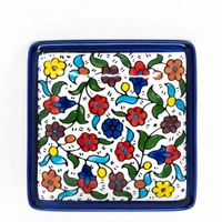 Square Ceramic Floral Plate - Blue