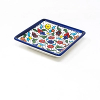 Square Ceramic Floral Plate - Blue