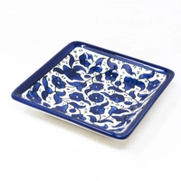 Square Ceramic Floral Plate - Blue