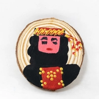 Round Wooden Magnet - Woman in a Traditional Outfit