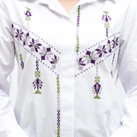 Women's Long Sleeve Shirt - Hand Embroidered with Palestinian Details - M