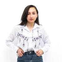 Women's Long Sleeve Shirt - Hand Embroidered with Palestinian Details - M