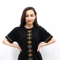 Black Embroidered T-shirt with Golden Hand Embroideries - S