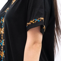 Black Embroidered T-shirt with Golden Hand Embroideries - S