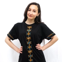 Black Embroidered T-shirt with Golden Hand Embroideries - S