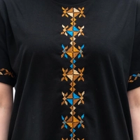 Black Embroidered T-shirt with Golden Hand Embroideries - S