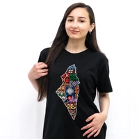 Black Embroidered T-shirt - Palestine Map - S