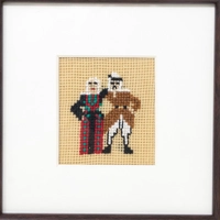 Embroidery Painting with a Square Wooden Frame - Man & Woman in Traditional Outfits