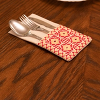 Set of 6 Cutlery Pouches Adorned with Red & Yellow Embroidery